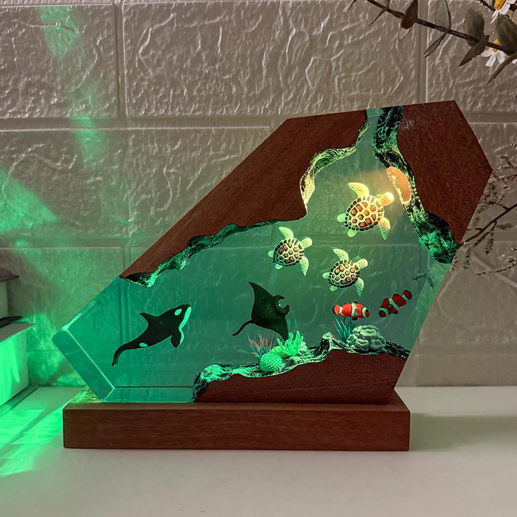 3D Orca Ocean Resin Lamp, Handmade Resin Night Light for Home Office Decor, RGB LED Light with USB Port, Orca Gifts for Kids,Birthday Valentine's Day Gifts for Women & Men (10'x6')
