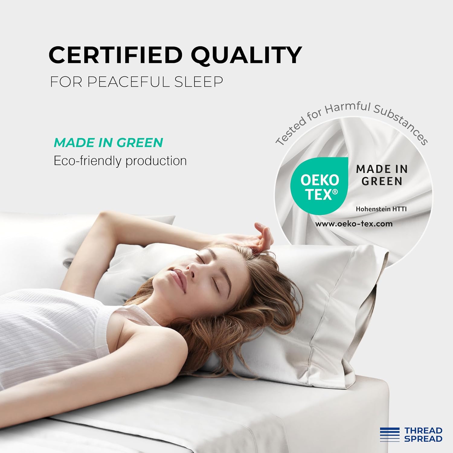 THREAD SPREAD 100% Egyptian Cotton Queen Sheets Set - 1200 Series Plush Collection Luxury Egyptian Cotton Sheets Queen Size Deep Pocket (4 PC, Light Grey), Soft, Cooling, Sateen Weave Sheet Set