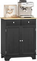 HOMCOM Sideboard Buffet Cabinet with Solid Wood Countertop, Modern Kitchen Storage Cabinet, Coffee Bar Cabinet with 2 Drawers, Doors and Adjustable Shelf, Distressed Black