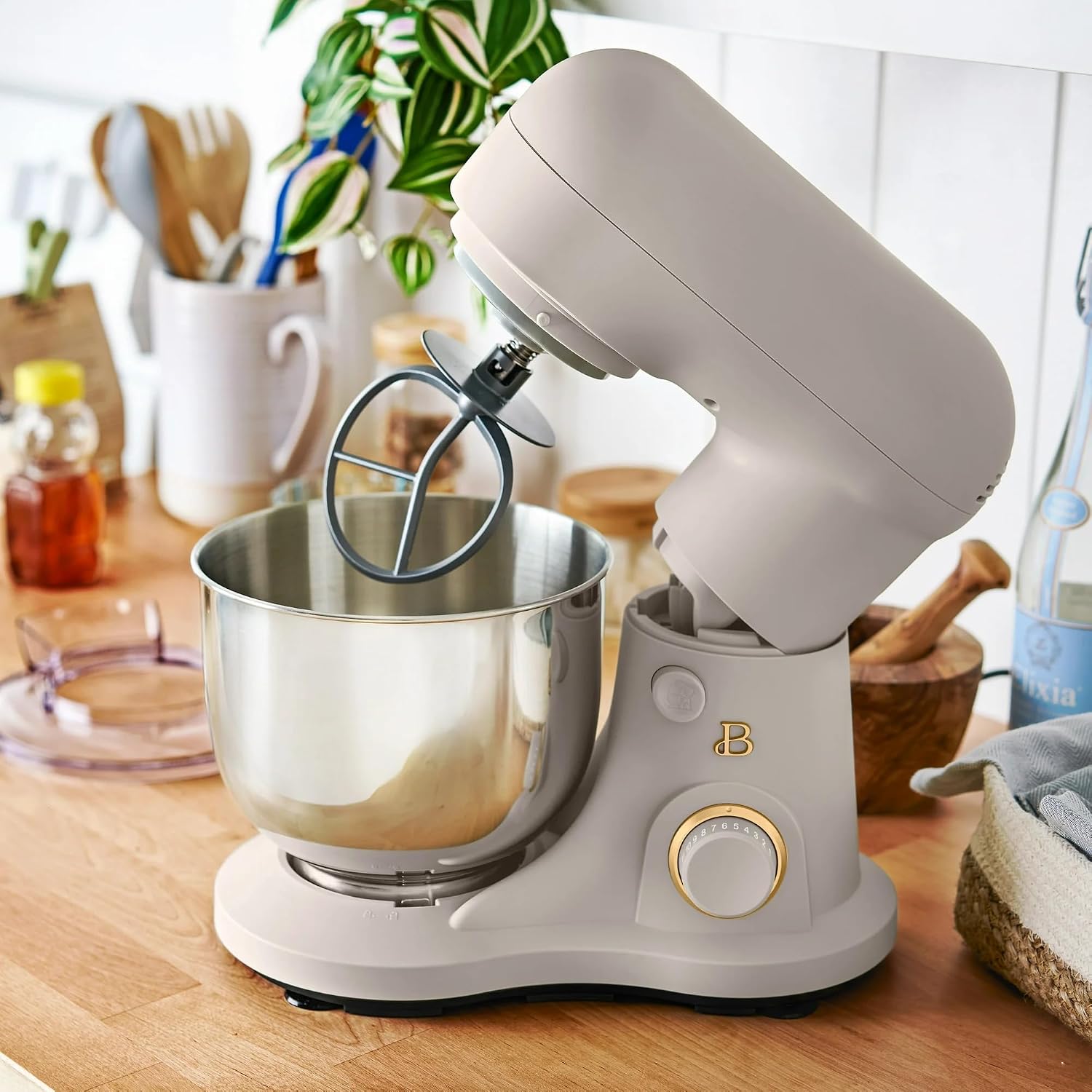 3.5 Qt Stand Mixer, 300W Powerful Motor, Tilt-Head Design with Stainless Steel Bowl, 12 Speeds, Includes Dough Hook Whisk Beater for Baking Mixing (Porcini Taupe)