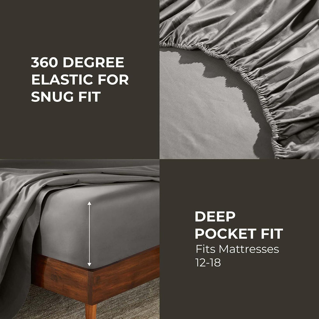 Superior Egyptian Cotton 850 Thread Count Bed Sheet Set, 1 Elastic Deep Pocket Fitted Sheet, 1 Flat Sheet, 2 Pillowcases, Daily Soft Sheets, Luxury, Plush, Home Collection, Full, Grey