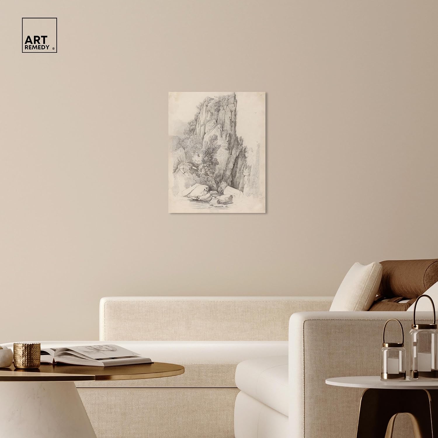 Art Remedy Rock Cliffs above a Stream 1818 Canvas Classic Sketches, Gallery Wrapped, 24' x 30'