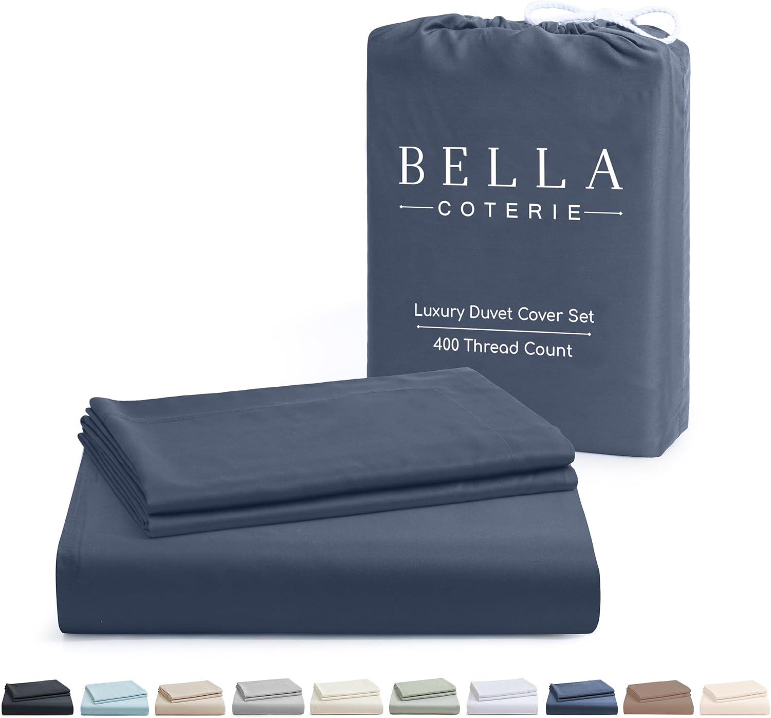 Bella Coterie Luxury Bamboo Viscose California King Size Duvet Cover Set | 100% Organically Grown | Corner Ties | Ultra Soft | Cooling | Two Pillow Shams | 106 x 94 | No Insert [Slate Blue]