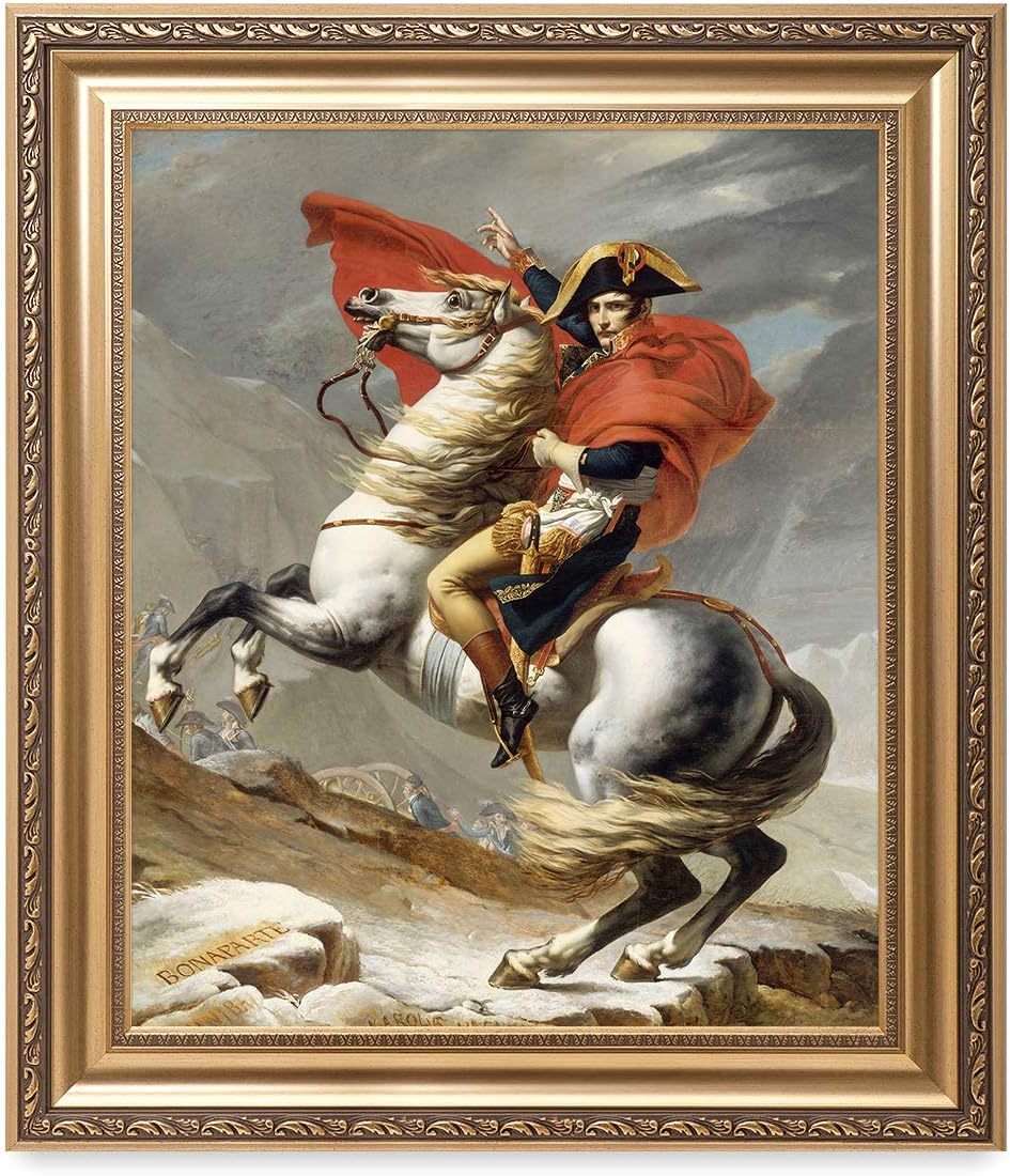 DECORARTS - Napoleon Crossing The Alps, Jacques Louis David Classic Art. Giclee Prints Framed Art for Wall Decor. Framed size: 26x30