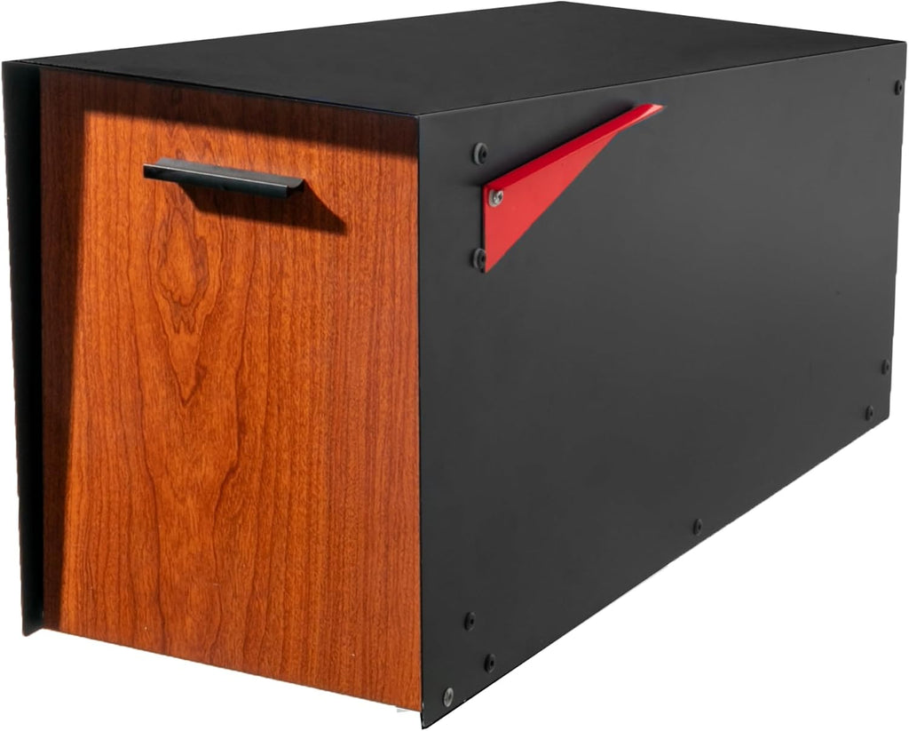 Ilyapa Modern Mailbox Post Mount - Large Mailbox for Outside - Black Metal Mail Box - Powder Coated Steel - All Weather Resistant