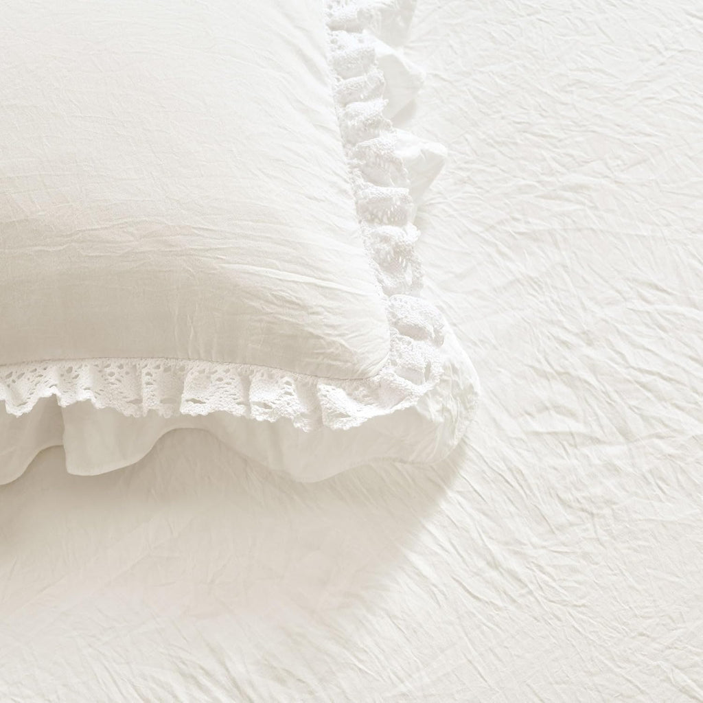 Lush Decor Ella Ruffle Lace Bedspread, 3 Piece Set, Queen, Neutral - Cute Bed Set - Queen Bedding - Beige Bedding - Coquette Decor - Neutral Ruffle Trim - Beige Lace Trim