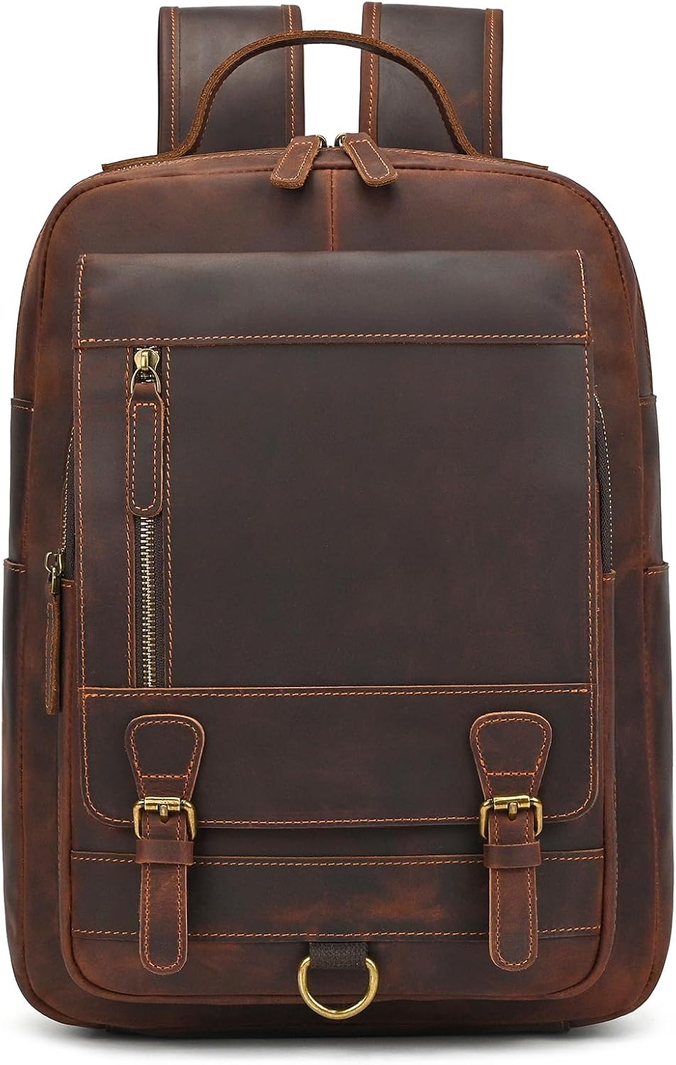 Vintage Full Grain Leather Backpack for Men, 16' Laptop Rucksack For Men Hiking Trave Work Business Bag, 1829 Brown