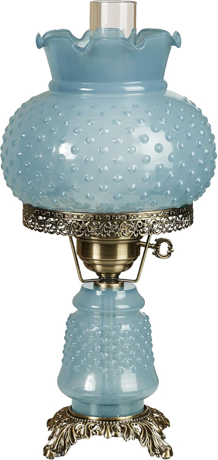 Touch of Class Mindy Hobnail Glass Table Lamp - Blue Shade - Handcrafted Globe - Blown by Hand - Hurricane Chimney Style - Victorian Lamps for Desk, Bedroom, Living Room - 20.5 Inches High