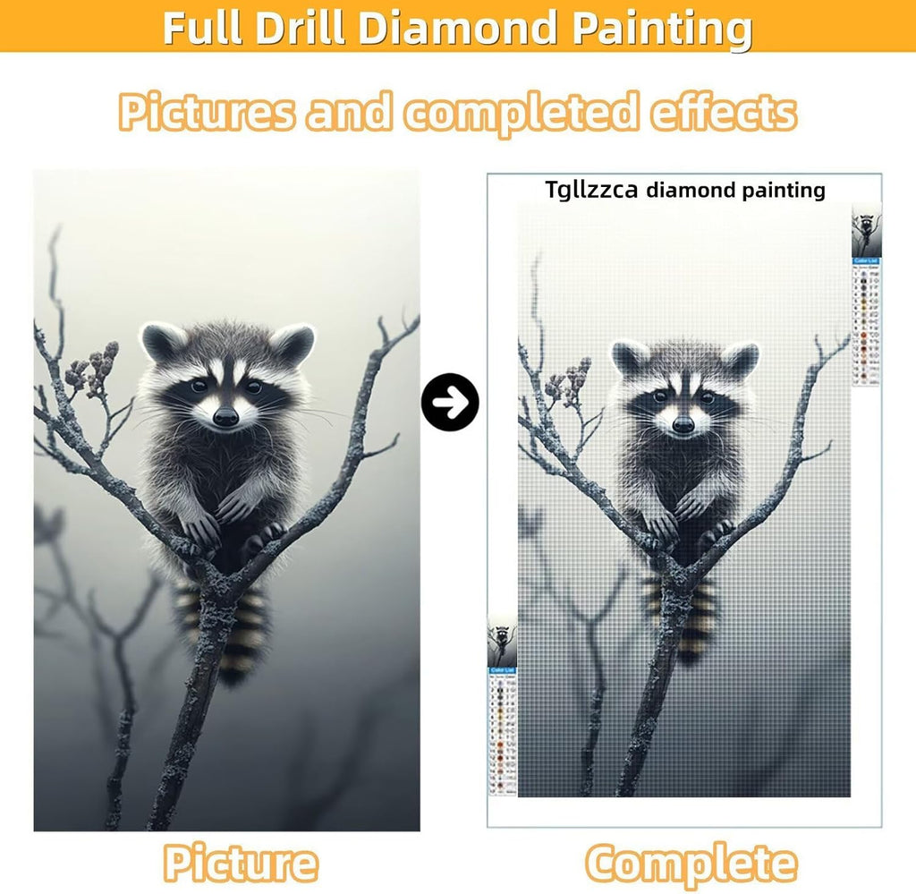 Diamond Art Kits for Adults Raccoon Diamond Painting Kits, 5D DIY Round Animal Full Drill Dimond Art Paintings Rhinestones Crafts for Adults for Gift Home Wall Decor, Large Size 40 x 80 Inch, Model999
