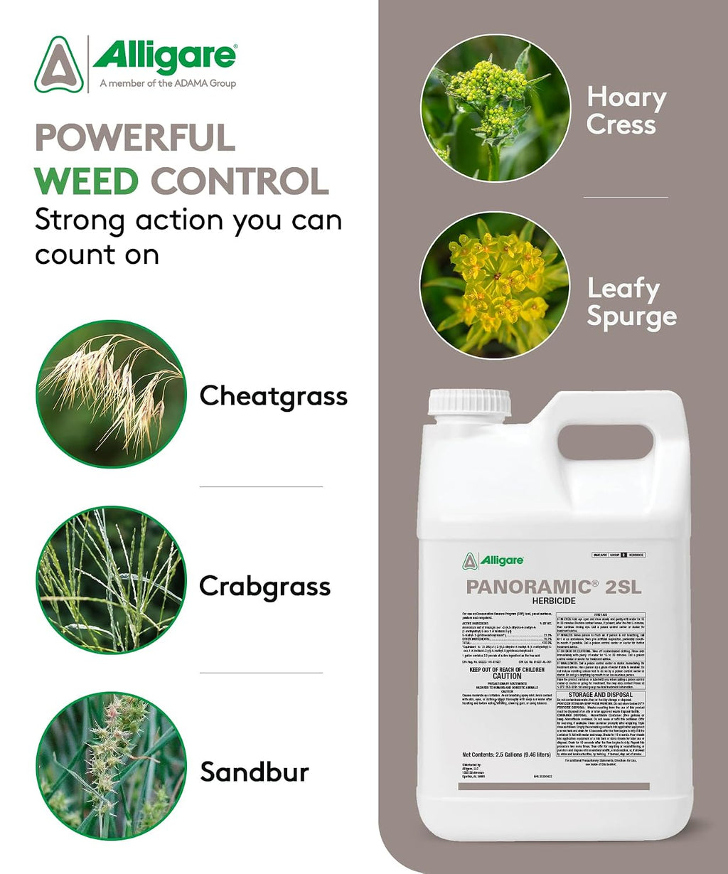 ALLIGARE Panoramic 2SL Herbicide Weed Killer - Versatile Imazapyr Herbicide for Lasting Control of Annual Grasses & Broadleaf Weeds in CRP, Pastures, Rights-of-Way & Industrial Sites - 2.5 Gallons