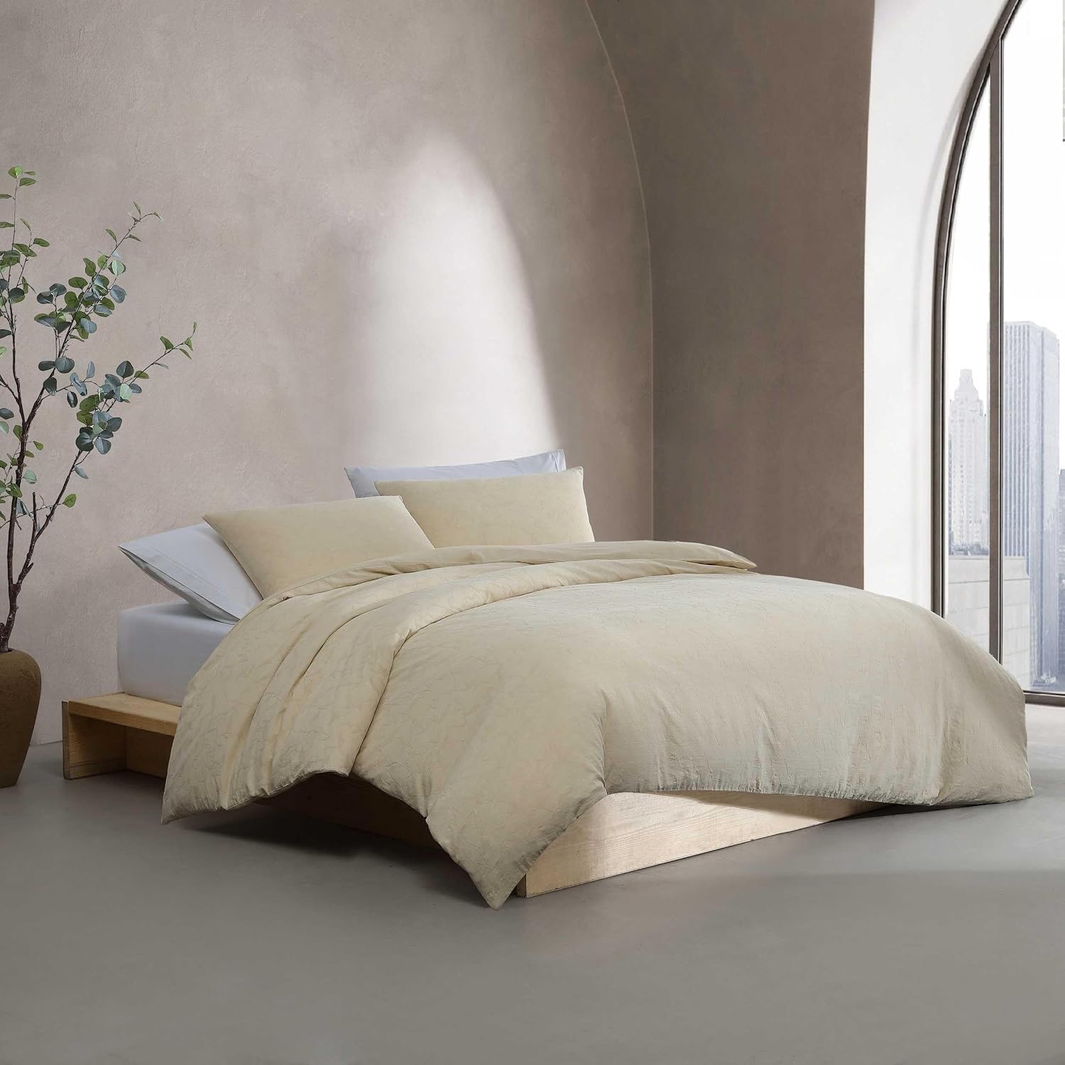 Calvin Klein - Queen Comforter Set, Floral Inspired Soft Bedding with Matching Shams, Oeko-Tex Certified (Branching Leaves Beige, Queen)