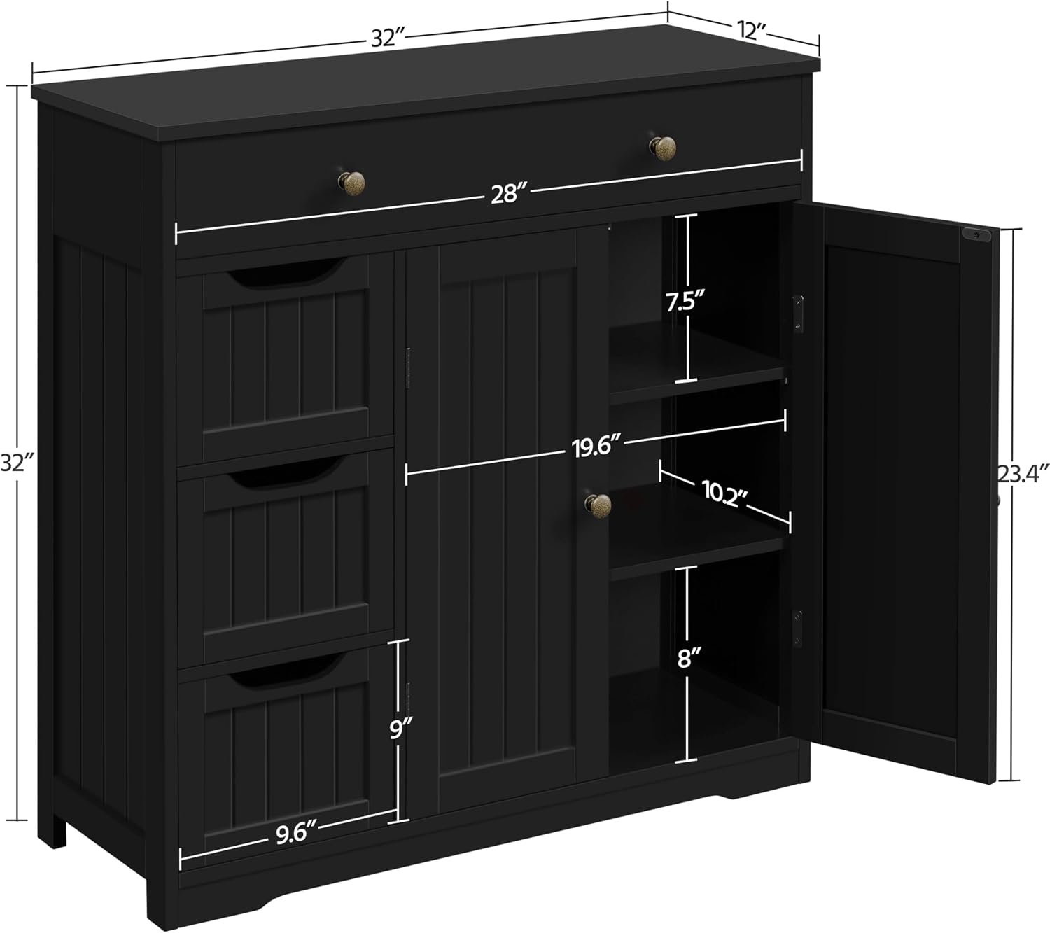 Topeakmart Storage Cabinet with 4 Drawers and 2 Doors, Adjustable Shelves, Freestanding Cabinet for Kitchen, Dining Room, Living Room, Entryway, Black