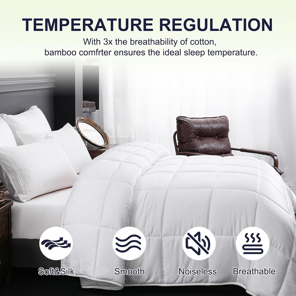 YOUR MOON Luxurious All Season Wool Comforter Queen Size 100% Natural Australian Wool Duvet, Hypoallergenic Premium Filled Comforter, Noiseless Jacquard Rayon Derived from Bamboo Shell(White)
