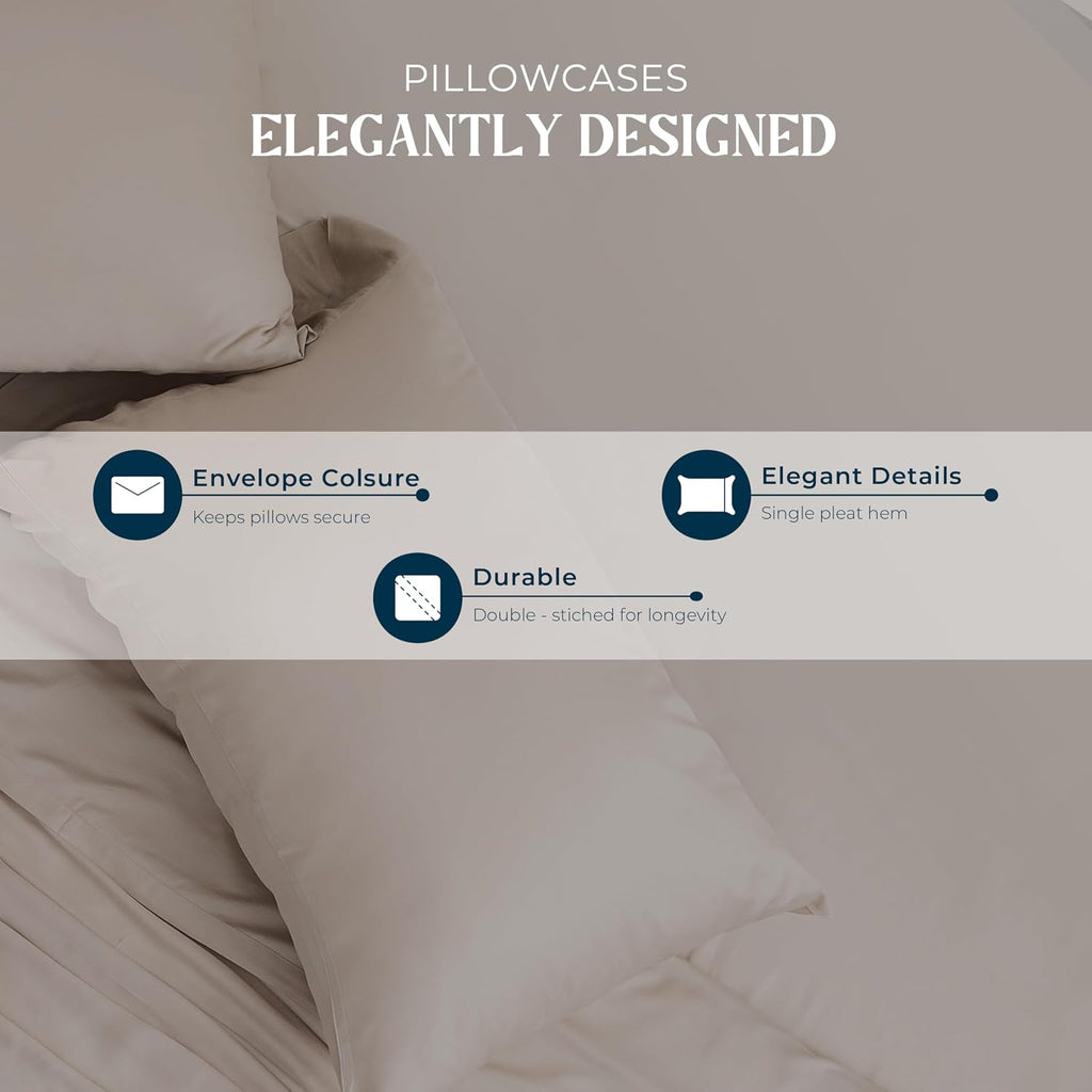 Mayfair Linen 100% Egyptian Cotton Sheets King Size - 1500 Series King Size Sheets Set Egyptian Cotton, Luxury Bedsheet (Taupe, 4 PC), Soft, Cooling, 17' Deep Pocket Sateen Weave Bedsheet Set