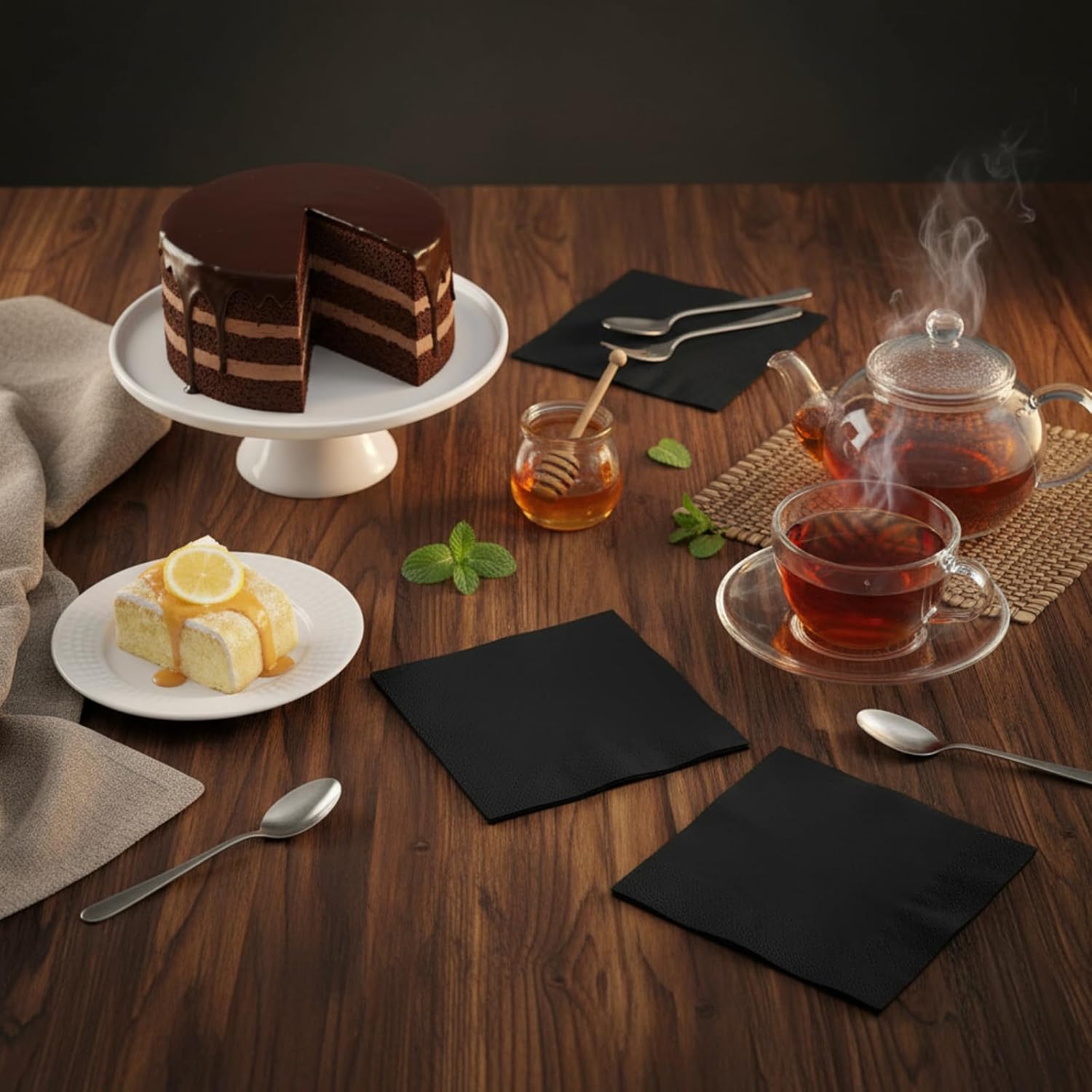 Henoyso Black 3000 Pack Cocktail Napkins Bulk 2 Ply Disposable Dinner Beverage Paper Napkins for Wedding Bar Party Birthday Cocktail Holiday Elegant Restaurant Event(Absorbent)