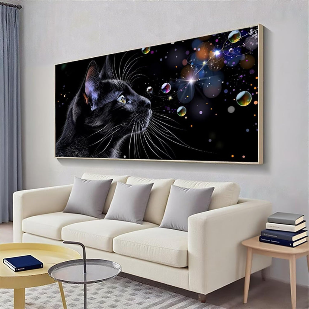 Diamond Art Kits for Adults, 40x88 Inch Large Diamond Painting Cat Dimond Painting Black Wall Art Mosaic Kits, DIY Crystal Arts & Crafts Canvas Paintings, Hobbies for Women, Home Decor, Gifts R2-308