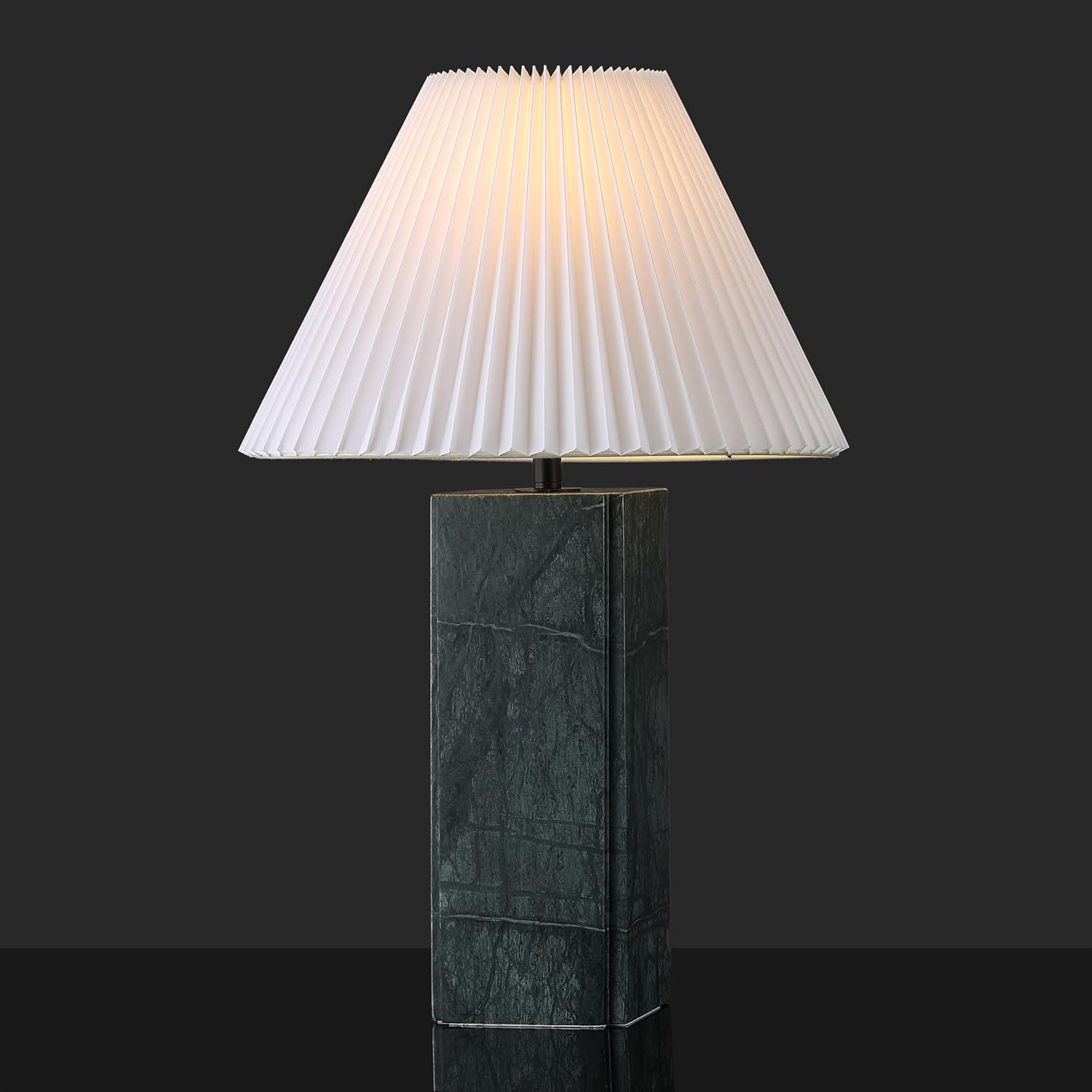 SAFAVIEH Couture Lighting Collection - Mackenzie Square Dark Green Table Lamp, 25' Modern Bedside or Living Room Light with White Cotton Shade, Dimmable with LED Bulb (CTL1080G)