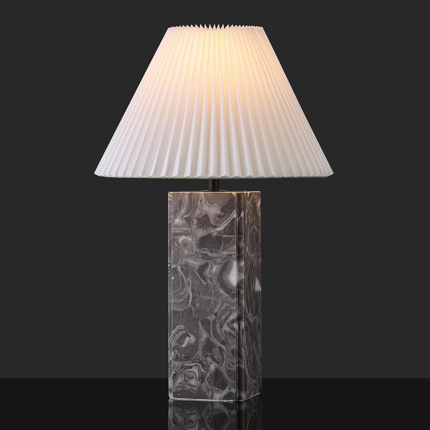 SAFAVIEH Couture Lighting Collection - Mackenzie Square Light Grey Table Lamp, 25' Modern Bedside or Living Room Light with White Cotton Shade, Dimmable with LED Bulb (CTL1080F)
