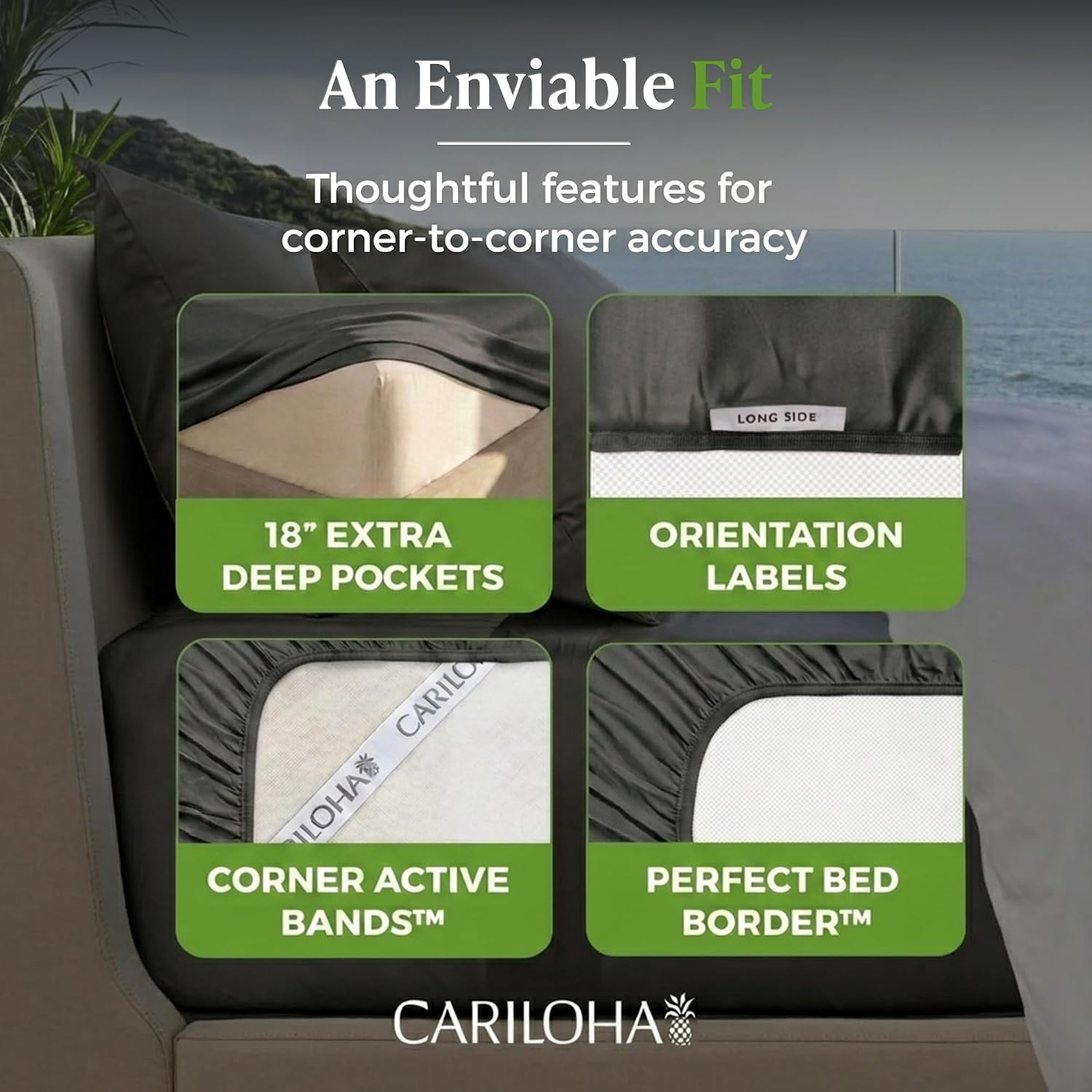 Cariloha Resort 100% Organic Bamboo Viscose Sheets - 5-Piece Split King Sheet Set - 18 in Extra Deep Pockets - Sateen Weave, Cooling, Hypoallergenic Luxury Sheets - Oeko-TEX Standard 100 - Onyx
