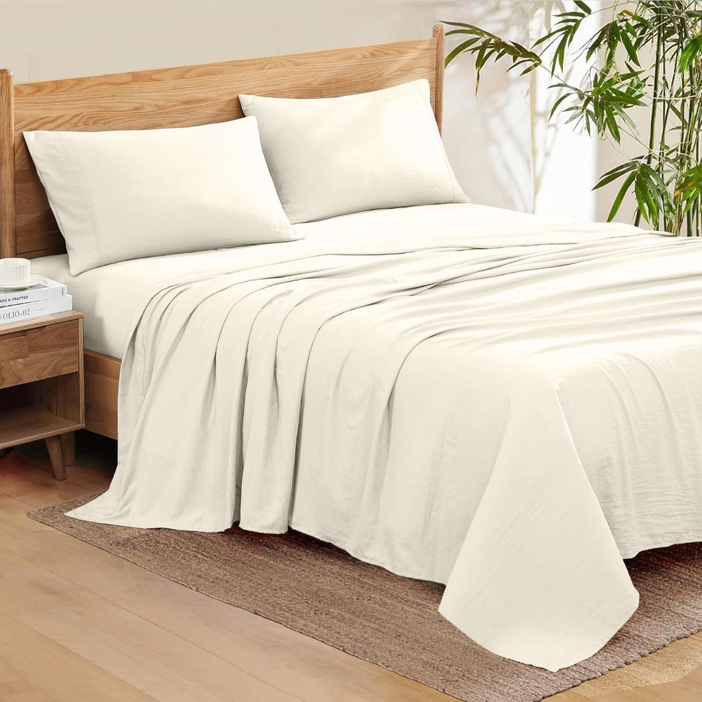 1000 Series- Extra Long Staple 100% Egyptian Cotton Sheet Set,Sateen Weave, Hotel Quality Soft Luxury Bedding, Queen Size 4 Piece Sheet Set Fit 15' Inch to 18' Deep Ivory Solid.