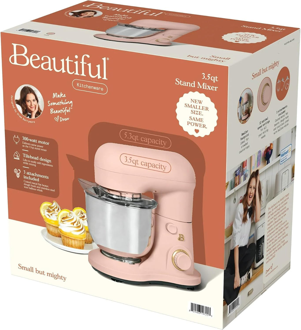 3.5 Qt Stand Mixer, 300W Powerful Motor, Tilt-Head Design with Stainless Steel Bowl, 12 Speeds, Includes Dough Hook Whisk Beater for Baking Mixing (Rose)