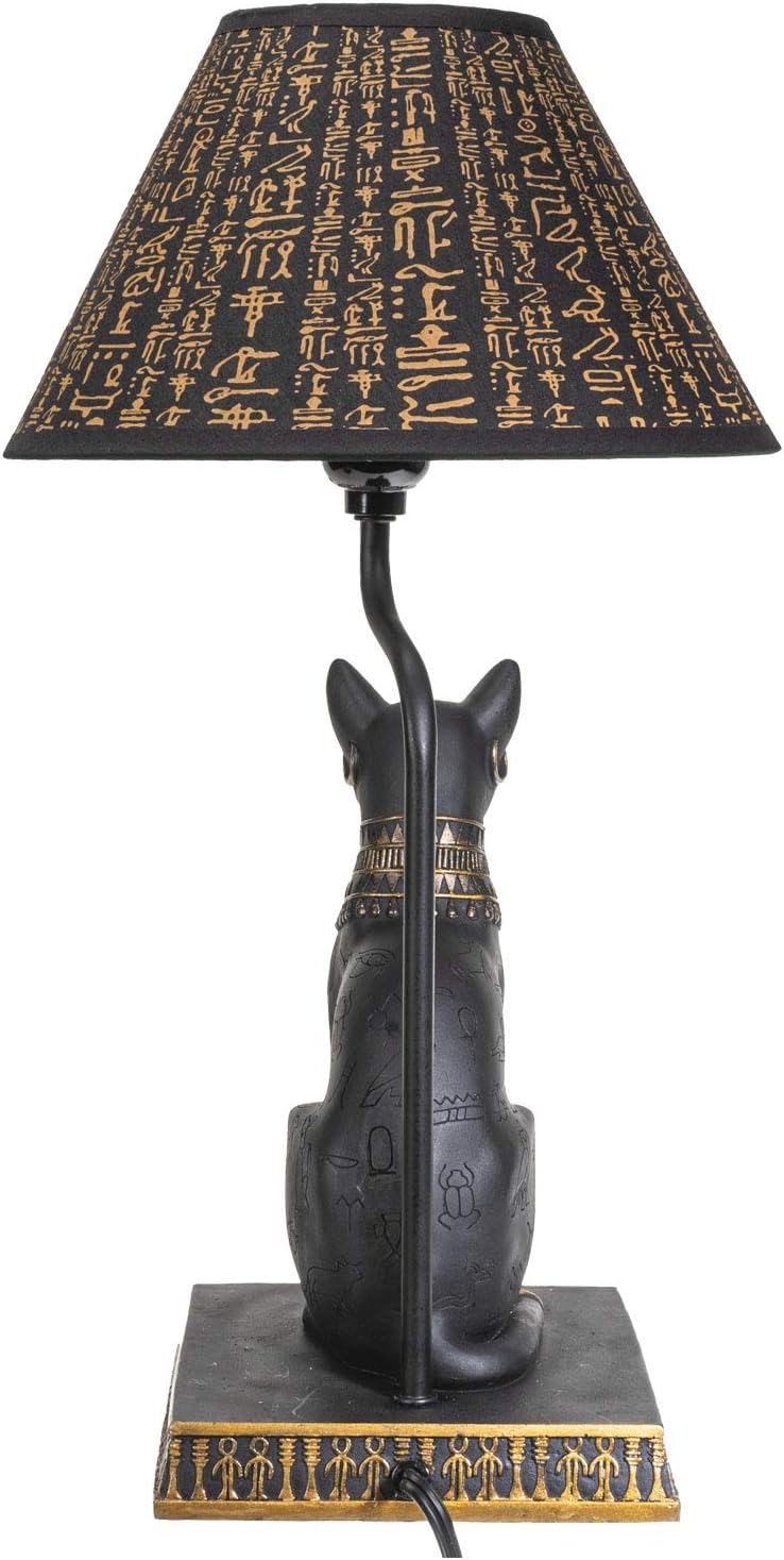 Pacific Giftware Egyptian Bastet Goddess of Fertility Sculptural Table Lamp with Shade 18 inch Tall Egyptian Home Decor (Ebony and Gold)