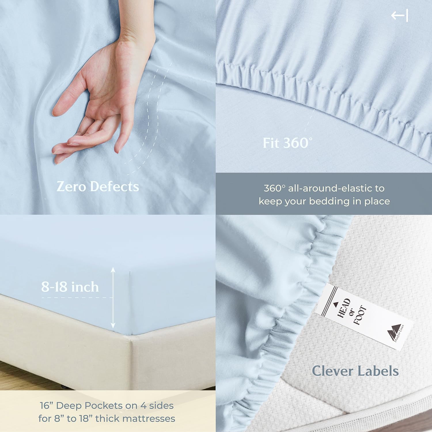 Mayfair Linen 100% Egyptian Cotton 2 Pack Full Sheet Set - Luxury 500 Series Soulmate Collection Cotton Sheets Full Size (8 PC, Light Blue), Silky Soft, Cooling 16' Deep Pocket Hotel Quality Sheet