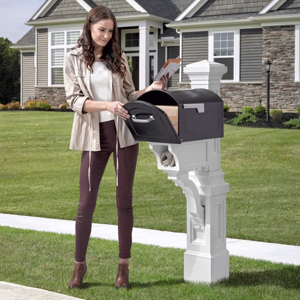 Step2 Atherton Mail Post, Mailbox Not Included, Weather Resistant, Large Outdoor Mailbox Post, Made of Durable Plastic, Easy to Install, Classic White