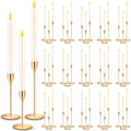FillTouch 60 Pcs Gold Candlestick Holders with LED Flameless Candles Bulk Includes 30 Metal Candle Holders and 30 Battery Operated Candles for Wedding Table Centerpieces Home Decor (Ivory)
