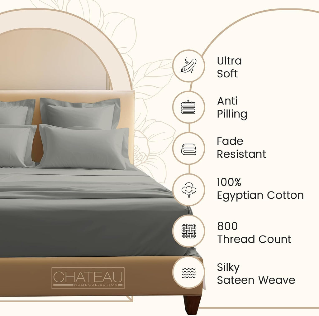 100% Cotton Sheets California King Size Sheets Set, CalKing Sheet Set, 800 Thread Count Sateen Weave Luxury Hotel Sheets, Naturally Cool Long Staple Egyptian Cotton, No Pilling & Shrink - Silver