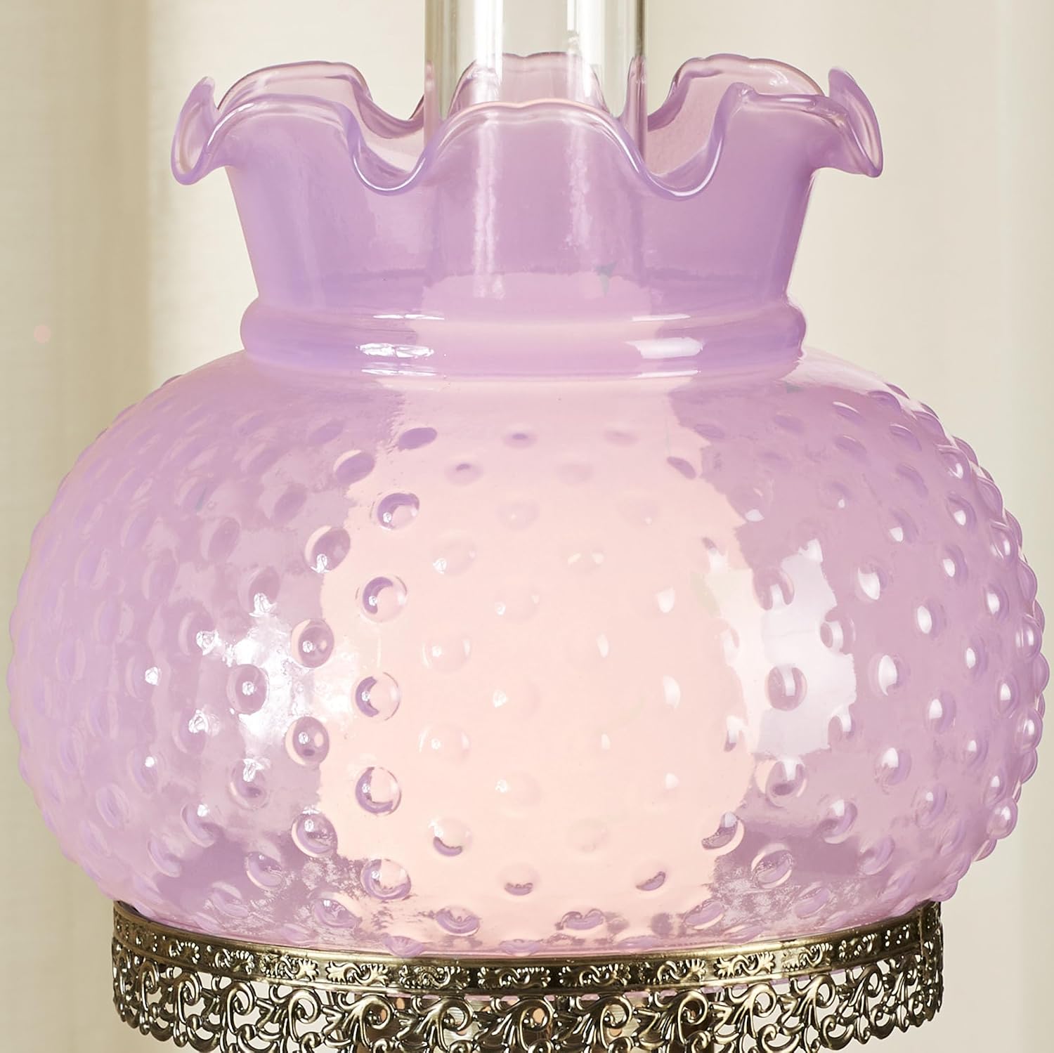 Touch of Class Mindy Orchid Hobnail Table Lamp | Vintage Handblown Glass with Antique Brass Accents | Frosted Chimney | 3-Way Lighting | 20.5' H | Traditional, Classic, Old-Fashioned