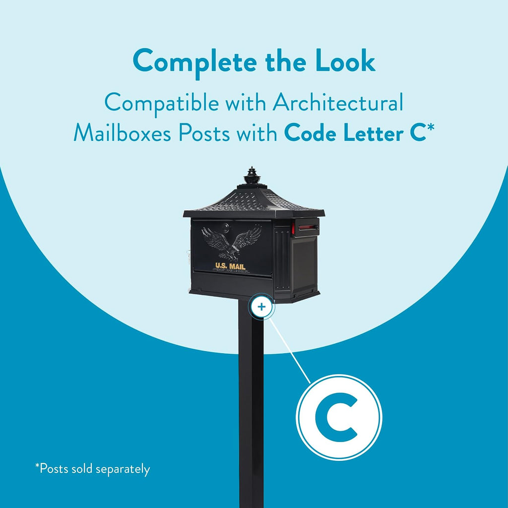 Architectural Mailboxes Hamilton™ Secure, Locking USPS Approved Heavy Duty, Cast Aluminum Metal Post Mounted Mail Box for Outside, Black Large Curbside Mailbox with Magnetic, Lockable Double Doors