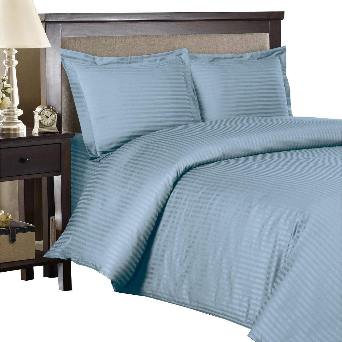 Royal Hotel Bedding King Size Bedding Set 8 Piece Bed in a Bag, 600 TC 100% Cotton Sheets, Down Comforter, Blue Striped, Duvet Cover Set