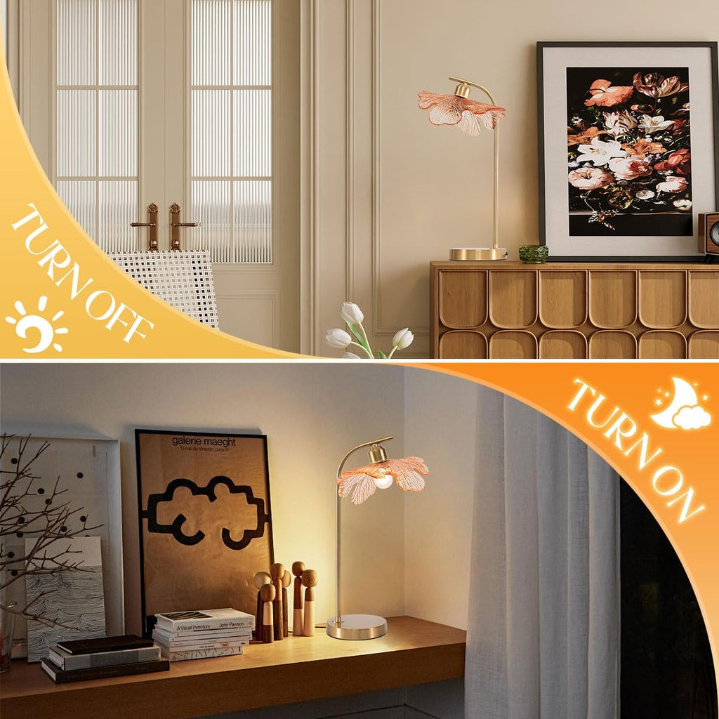 Mid Century Modern Table Lamps 2-Pack with Touch Switch, 18.9-inch Tall Gold Nightstand Lamps Amber Glass Bedside Lamps for Living Room Bedroom Office