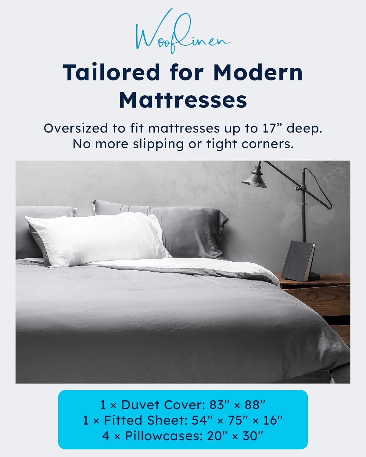 Wooflinen 100% Viscose Derived from Bamboo Sheets & Duvet Cover Set – Soft Feel Like Silk Bed Sheets – Two-Toned, Breathable, Cooling Bedding – Full, 6 Pc Set