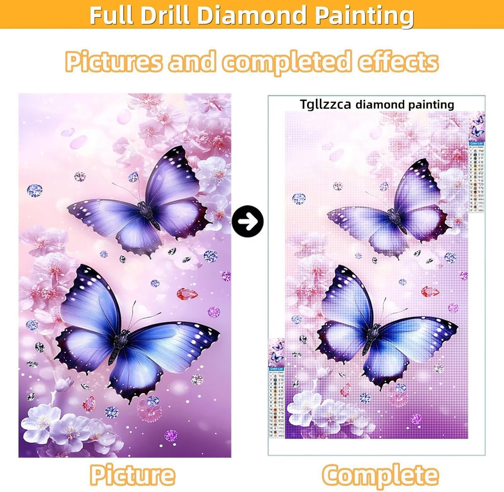 Diamond Art Kits for Adults Butterfly Diamond Painting Kits, 5D DIY Round Flower Full Drill Dimond Art Paintings Crystal Crafts for Adults for Gift Home Wall Decor, Large Size 36 x 72 Inch, Model813