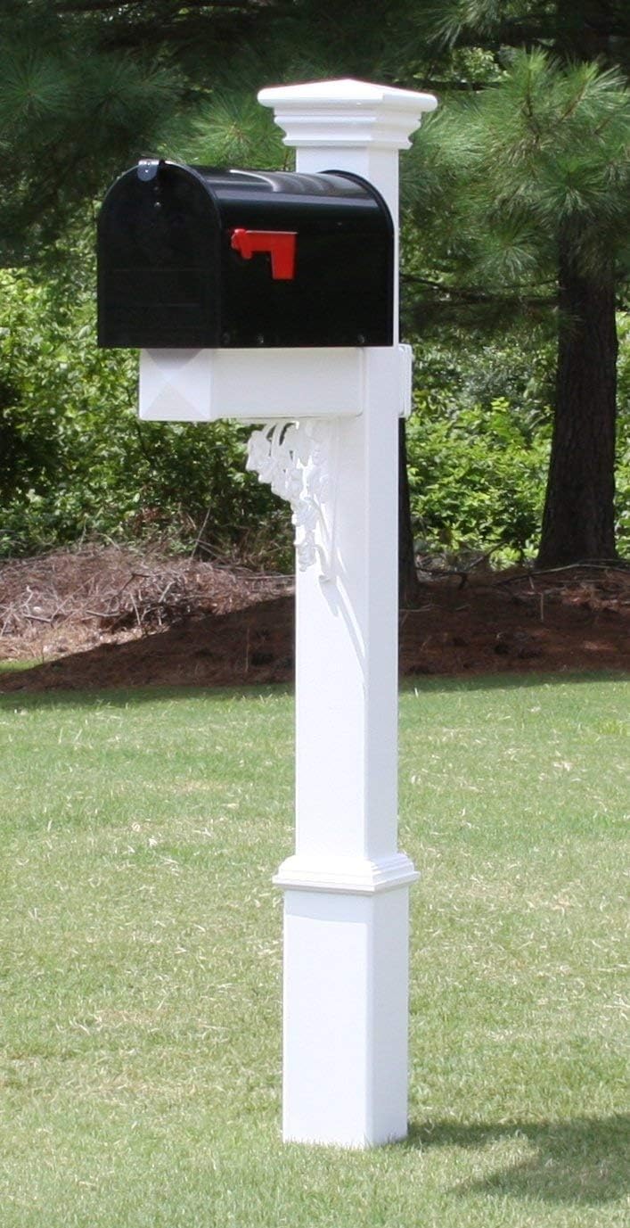 4Ever Products The Hoover Mailbox with White Vinyl Post Included Complete Decorative Curbside Mailbox System with Classic Traditional Style (Black Mailbox)