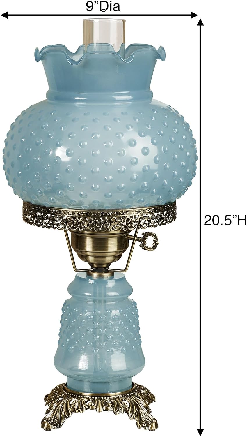 Touch of Class Mindy Hobnail Glass Table Lamp - Blue Shade - Handcrafted Globe - Blown by Hand - Hurricane Chimney Style - Victorian Lamps for Desk, Bedroom, Living Room - 20.5 Inches High