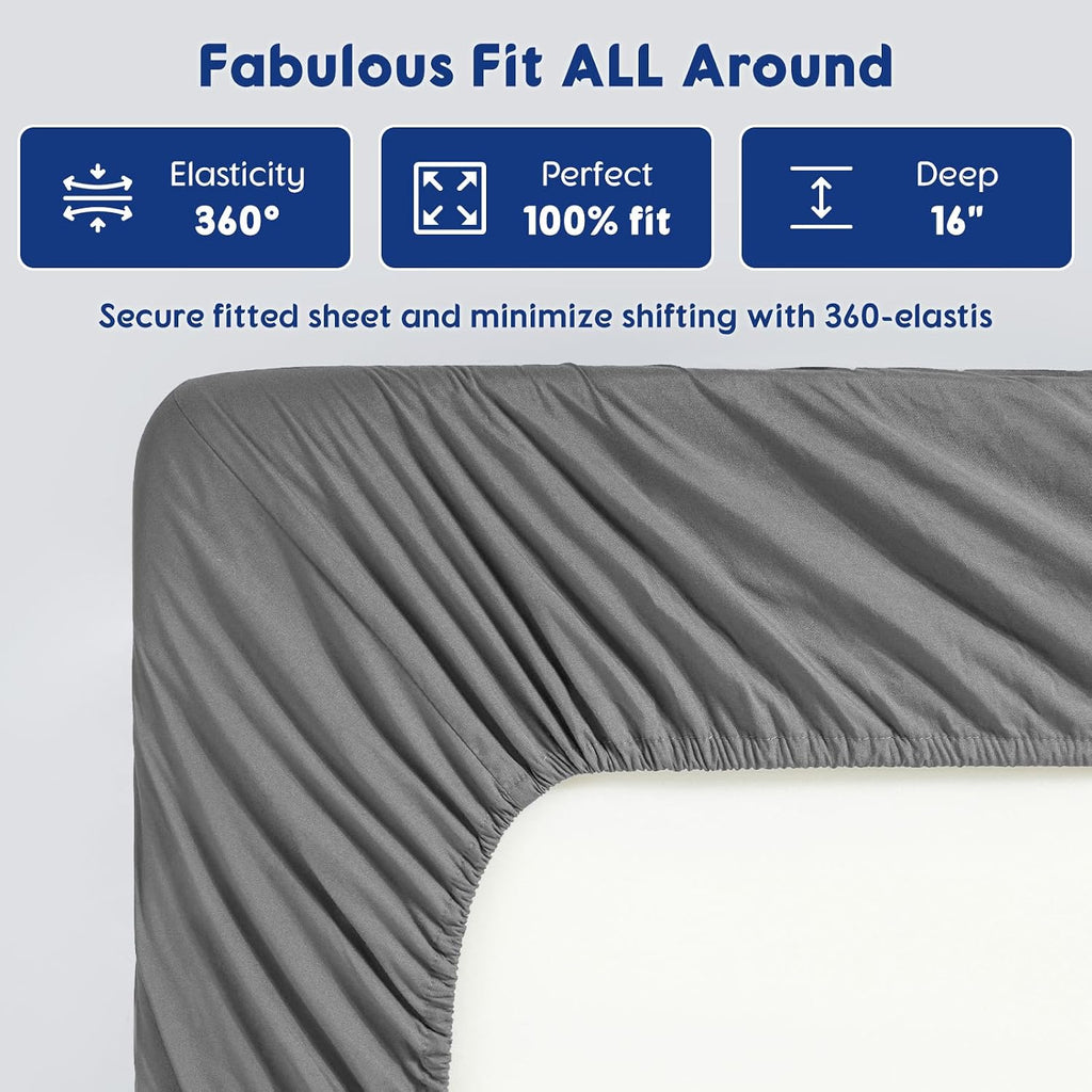 SONORO KATE 100% Egyptian Cotton Sheets - 1200 Thread Count, Luxury & Cooling Hotel Cotton Bed Sheets Set 4 Piece, Sateen Weave for Soft Feel, Fits Upto 16' Mattress (Grey, Full)