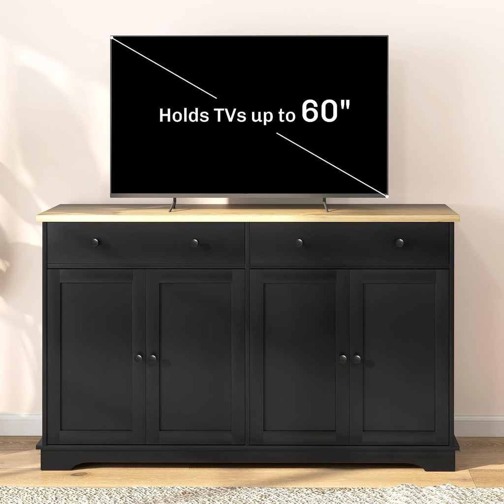 HOMCOM Sideboard Buffet Cabinet with Storage, 55' Modern Kitchen Cabinet with 4 Doors, 2 Drawers and 2 Adjustable Shelves, Coffee Bar Cabinet, Black