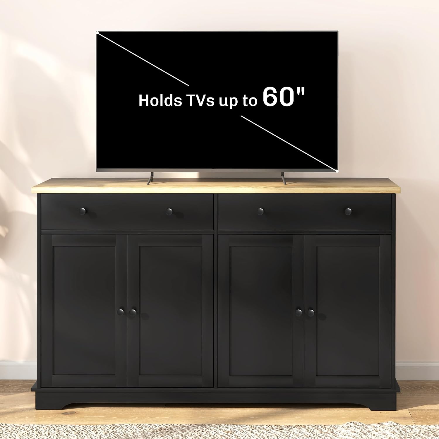 HOMCOM Sideboard Buffet Cabinet with Storage, 55' Modern Kitchen Cabinet with 4 Doors, 2 Drawers and 2 Adjustable Shelves, Coffee Bar Cabinet, Black