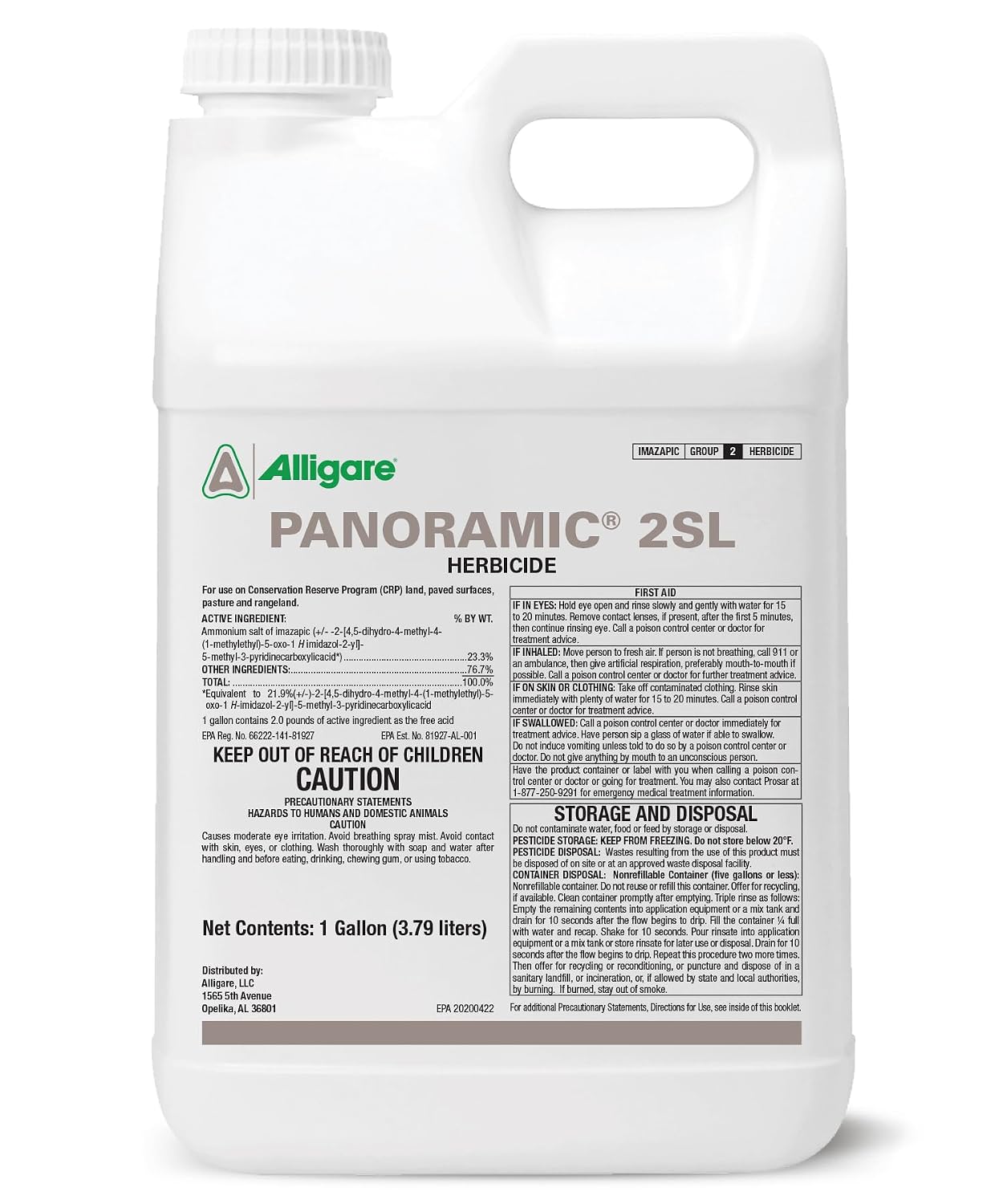 ALLIGARE Panoramic 2SL Herbicide Weed Killer - Versatile Imazapyr Herbicide for Lasting Control of Annual Grasses & Broadleaf Weeds in CRP, Pastures, Rights-of-Way & Industrial Sites - 1 Gallon