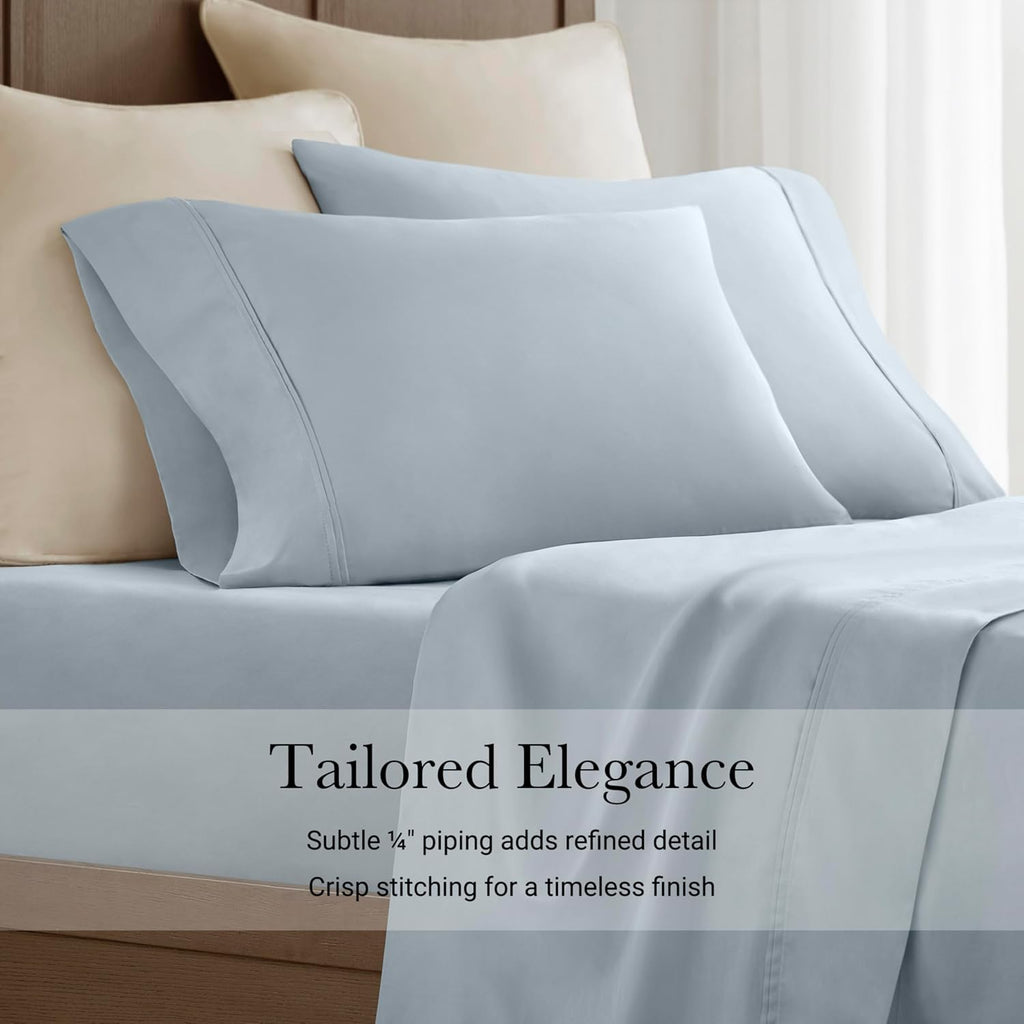Harbor House Luxury 100% Egyptian Cotton Sheet Set, 400 Thread Count Sateen Weave, Soft & Breathable Bed Sheets with Deep Pocket, 4-Piece Queen Bedding Set, Blue