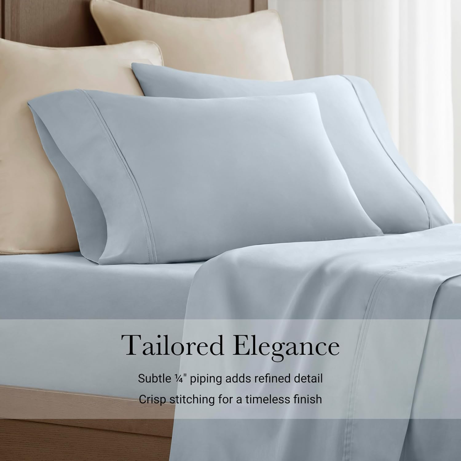 Harbor House Luxury 100% Egyptian Cotton Sheet Set, 400 Thread Count Sateen Weave, Soft & Breathable Bed Sheets with Deep Pocket, 4-Piece Queen Bedding Set, Blue