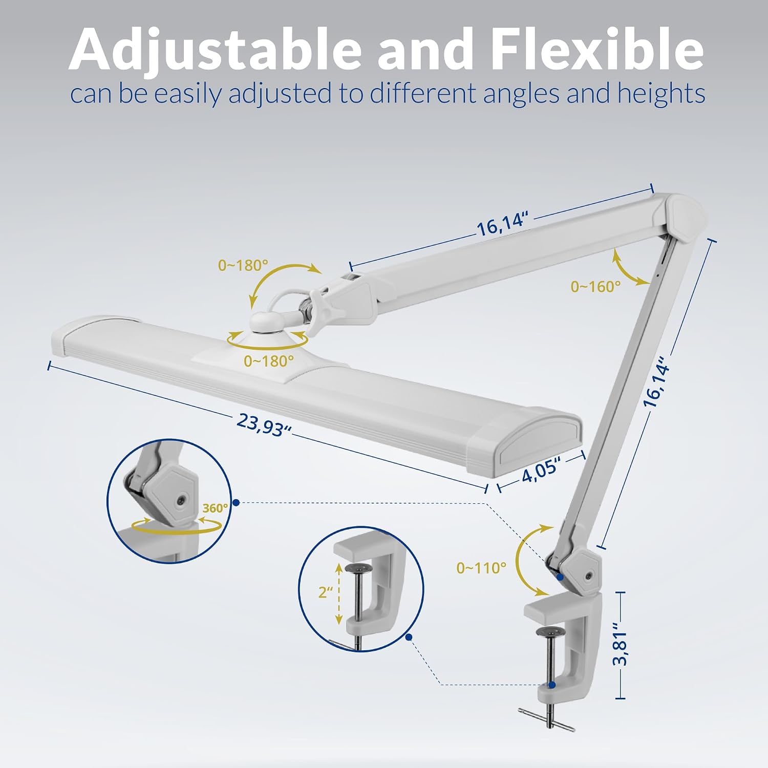 2300 Lumens Ultra Bright LED Desk Lamp – Professional Eye Care Task Light 5 Level Adjustable Brightness & Color Temperature, for Home Office, Architecture, Beauty (CCT, Dimming, White)