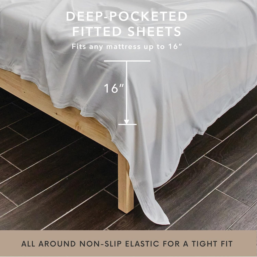 Bamboo Bay 6 Piece Queen Size Sheet Set, 100% Viscose Made from Bamboo, Breathable, Ultra Soft Cooling Bed Sheets for Hot Sleepers, Beddings with Deep Pockets Fit 16' Mattress, White