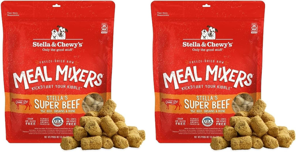 Stella & Chewy's Freeze-Dried Raw Beef Meal Mixers- Dog Food Topper and Mixer - Made with 95% Grass-Fed Beef,Organs & Bone - Perfect for Picky Eaters - Grain-Free - 35 oz,(Pack of 2)