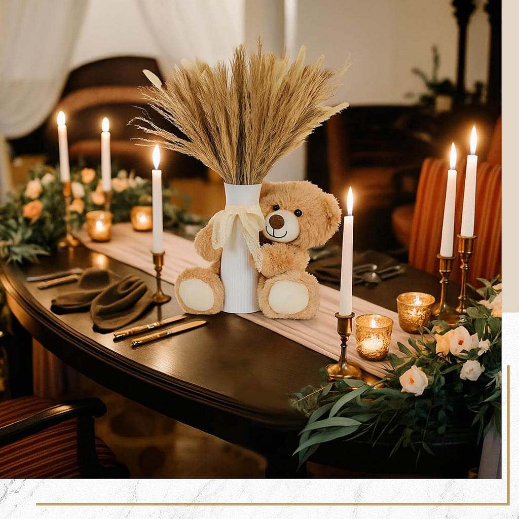 Canlierr 12 Sets 196 Pcs Baby Shower Table Centerpieces Decoration Baby Shower Table Decor with Bear Stuffed Vase Dried Pampas for Boho Wedding Gender Reveal Party Decoration(Ceramics,Boho)