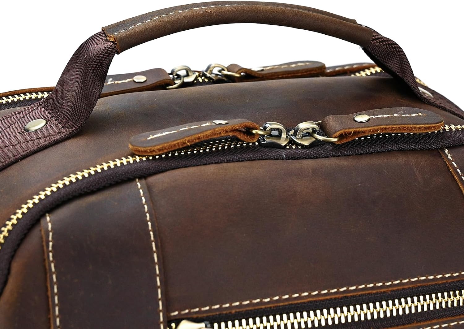 Vintage Full Grain Leather Backpack for Men, 16' Laptop Rucksack For Men Hiking Trave Work Business Bag, 9517 Brown