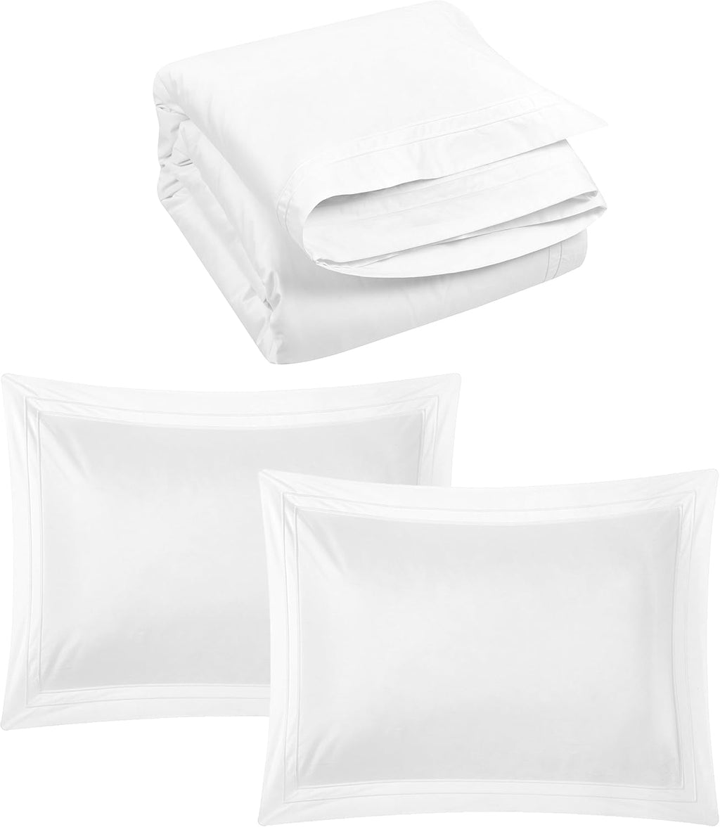 Casabolaj Triomphe Collection 3 Pieces Duvet Cover Set -100% Egyptian Cotton Sateen 400 Thread Count - Luxury Handcraft Bedding Sets Queen King (White, California King)